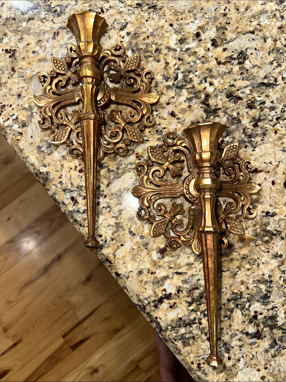 Mid-century Gold Decorative Wall Sconces - Ornate Filigree Candle Holders